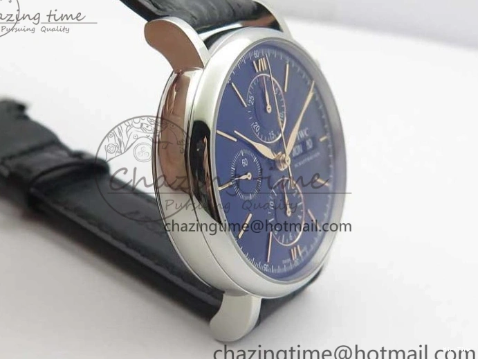 MIROTIME 0522 Portofino Chrono SS ZF 1:1 Best Edition Blue Dial Gold Markers on Black Leather Strap A OnTrend 7124